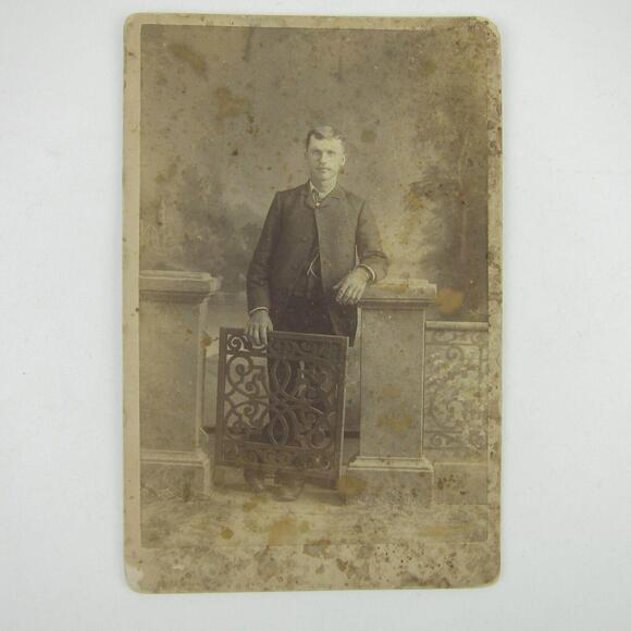Other - Cabinet Card Photograph Man Suit at Gate Schnell Photographer Troy Ohio Antique